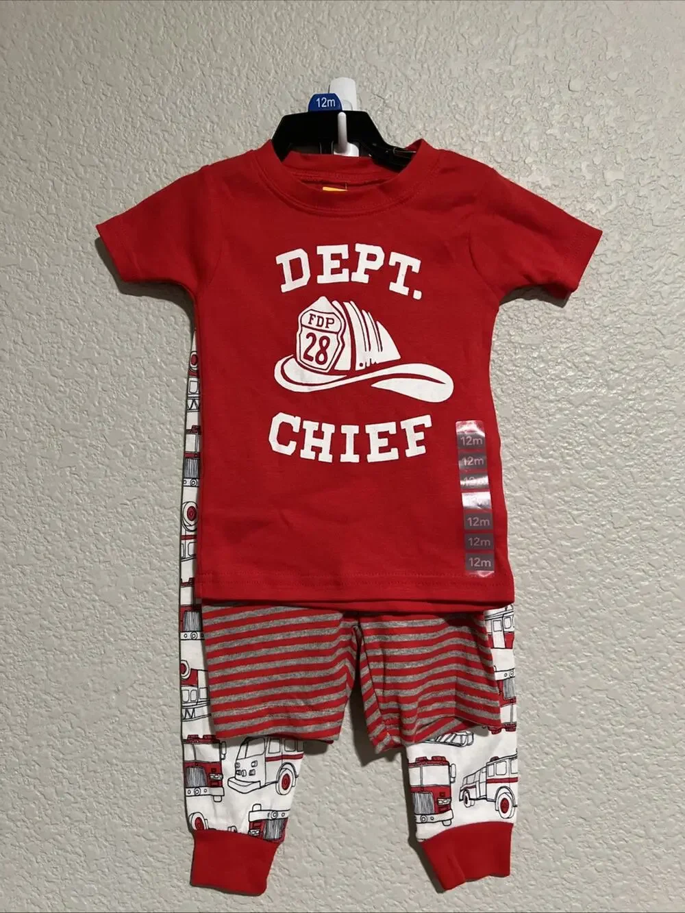 NEW Carter's Boy's 3-Piece Pajama Fire Chief Rescue Pajama Set 12 Months Red